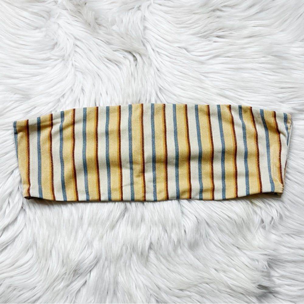 LA Hearts PacSun Striped Strapless Bikini Top Sparkle cream Size Medium